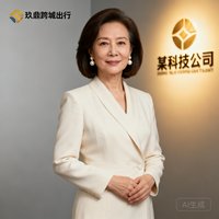 一位约50岁的女性企业家肖像照，齐肩短发，佩戴珍珠耳环，身穿米白色套装，气质优雅干练，她是某科技公司创始人，使用玖鼎跨城出行服务。